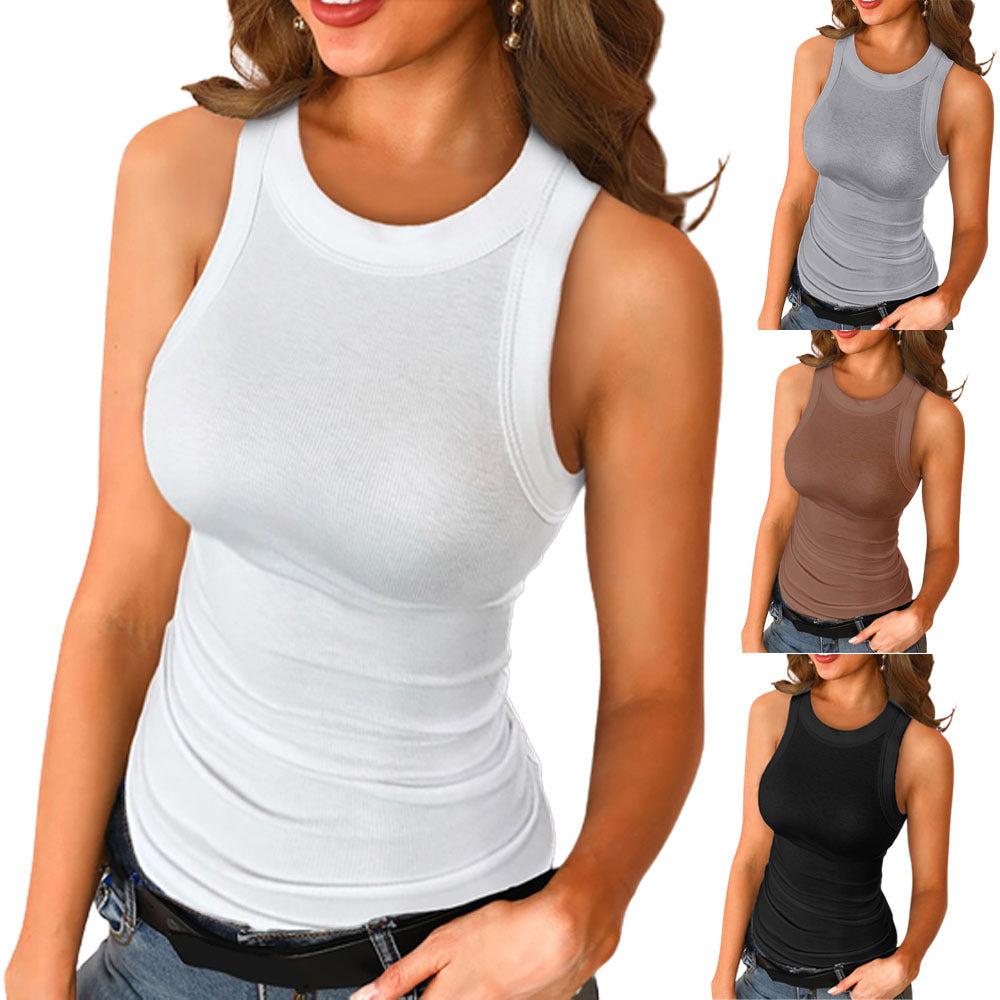 Basic Shirt Round Neck Sleeveless Tops Camisole Women Casual Sport Vest Summer - Antoniette Apparel