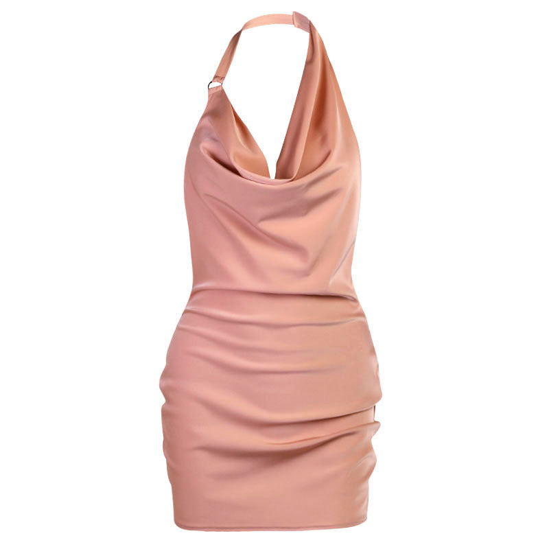 Satin Party Dress V Neck Backless Mini Sleeveless Summer Party Dress - Antoniette Apparel
