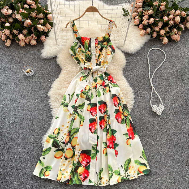 Vacation Style Print Suspender Dress | Women's Summer Dress - Antoniette Apparel