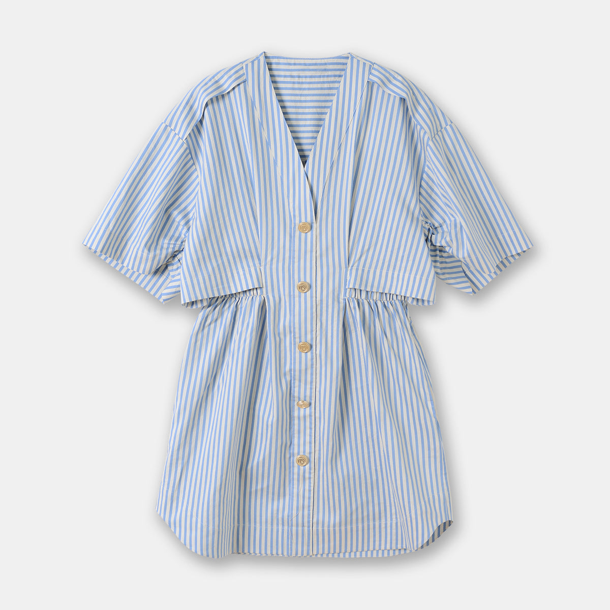 Summer New Retro Navy Style V-neck Short Sleeve Deconstructed Striped Shirt Dress - Antoniette Apparel