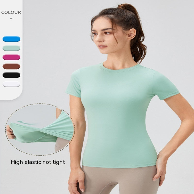 Quick-Drying Yoga T-shirt - Solid Color Short Sleeve Round Neck Workout Top for Women" - Antoniette Apparel